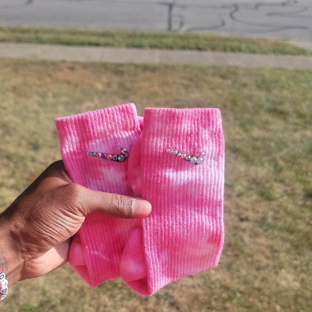 Pink Tie-Dye Socks with Logo